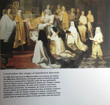 De afbeelding en het onderschrift in het museum van La Grande Chartreuse